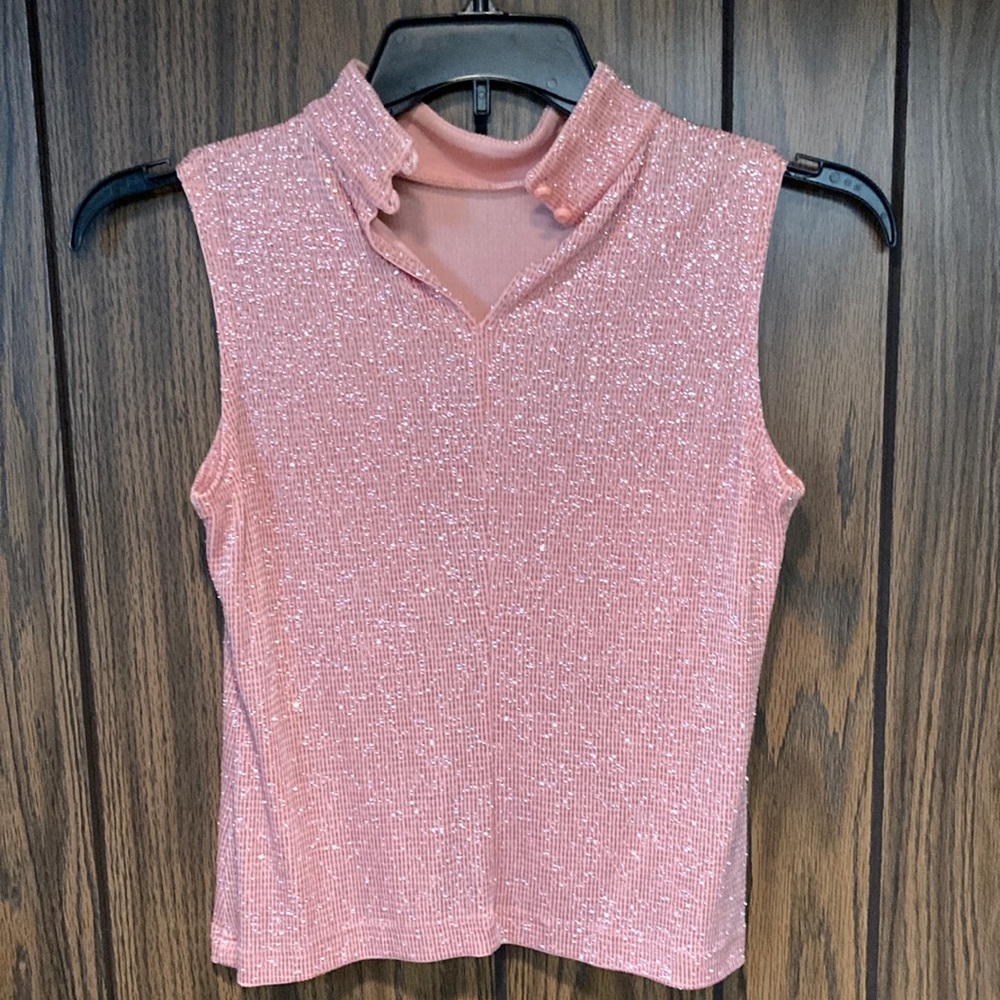 Pink, sleeveless top with a lot of sparkle. - Picture 2 of 7